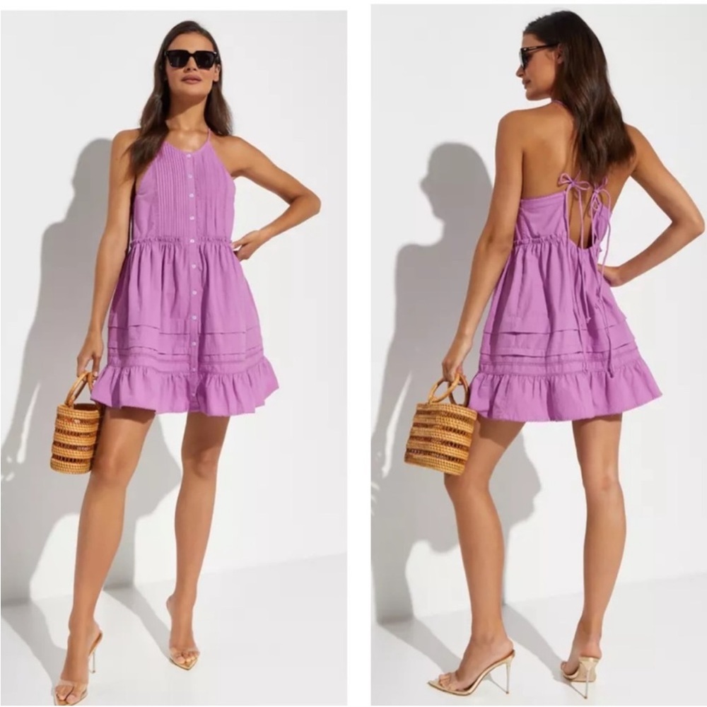 NWT Medium Free People Purple Lilac Halter Tie Back Mini Dress